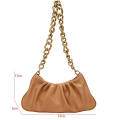 Pleated Tote Bag with Thick Chain Shoulder Strap
