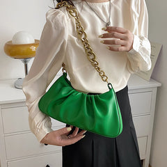 Pleated Tote Bag with Thick Chain Shoulder Strap