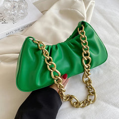 Pleated Tote Bag with Thick Chain Shoulder Strap