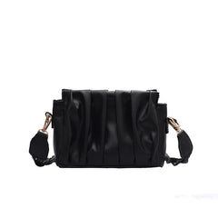 Solid Pleated Tote Bag PU Leather Women's Handbag Messenger Bag