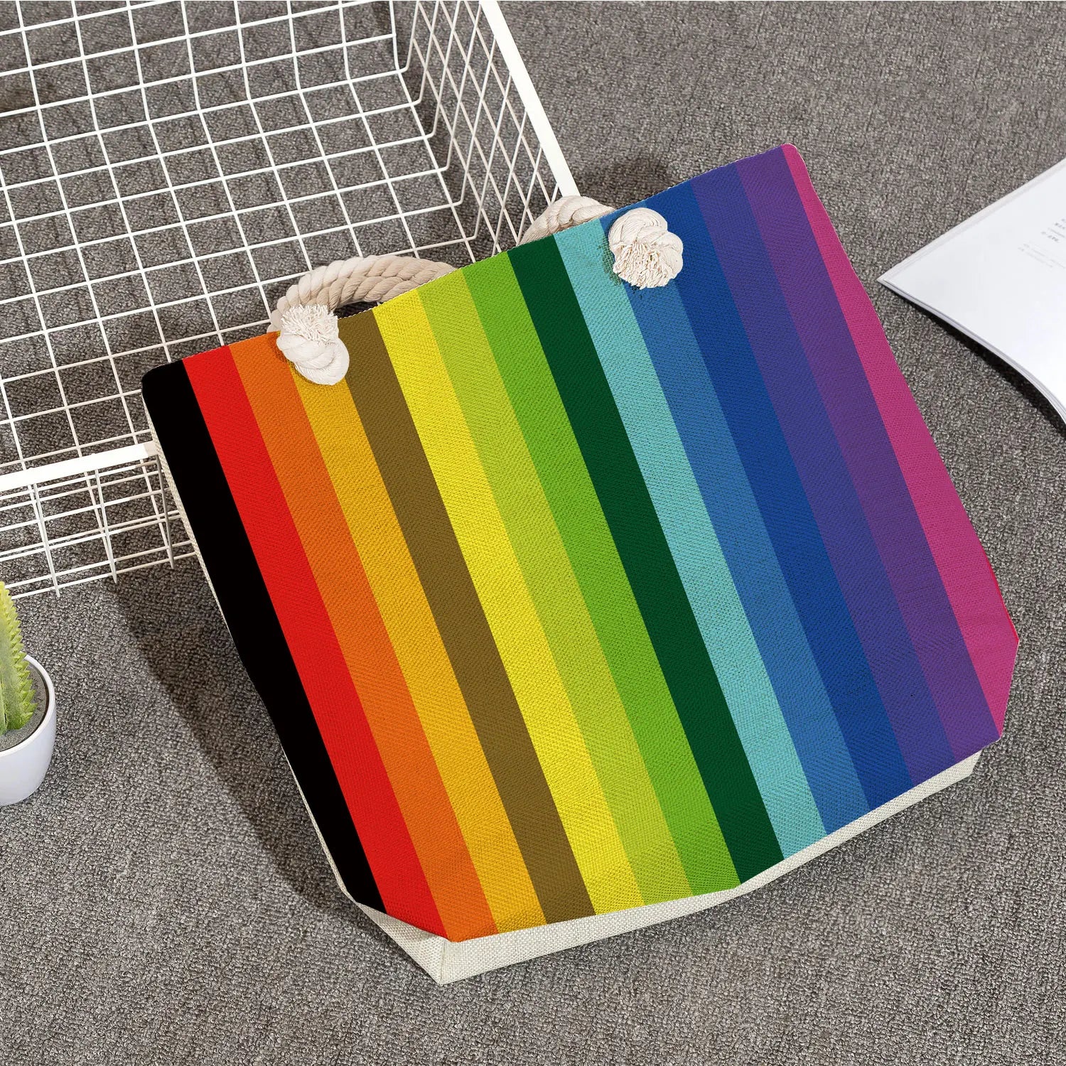 Solid Print Handbags Thick Rope High Capacity Women Shoulder Bag