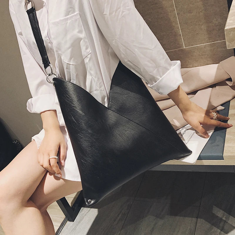 Women's Solid PU Leather Handbags Large Capacity Tote Bag