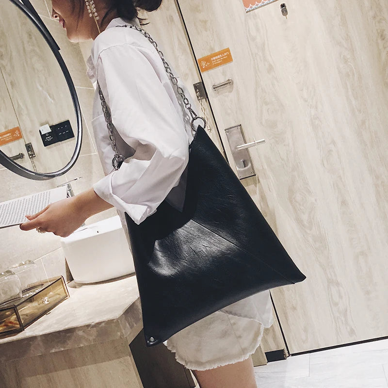 Women's Solid PU Leather Handbags Large Capacity Tote Bag
