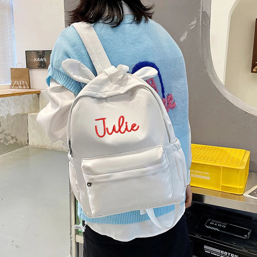 Solid Rabbit Backpack Personalized Embroidered Name Large Capacity
