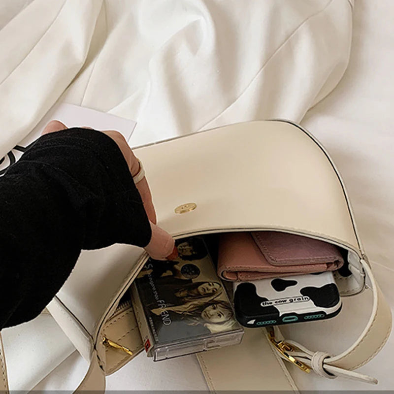 Solid Shoulder Bags for Women PU Leather Armpit Bag Underarm Bag