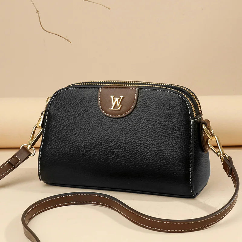 Solid Leather Crossbody Bag for Women Soft Small Square Messenger