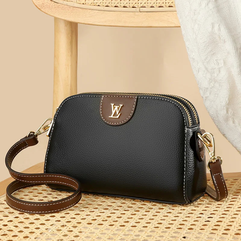 Solid Leather Crossbody Bag for Women Soft Small Square Messenger
