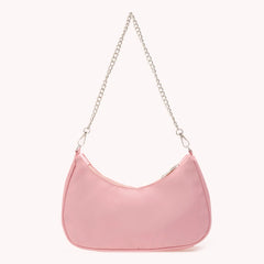Solid Shoulder Purse Women Underarm Bag Ladies Top-handle Clutches Beige Pink