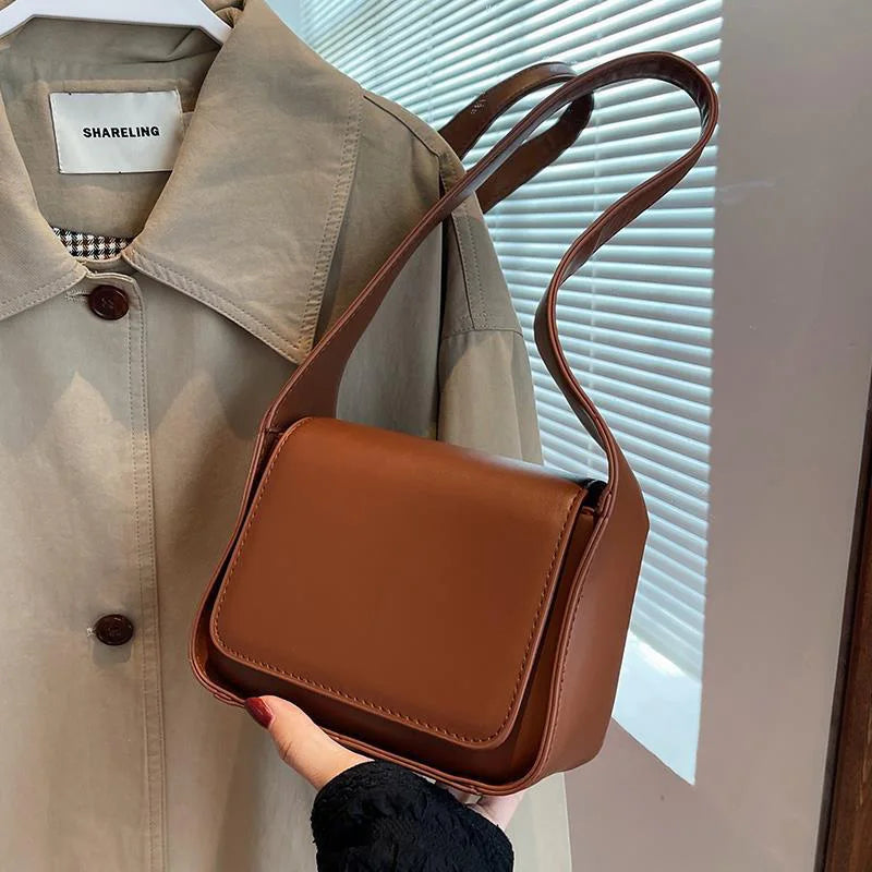 Solid Women Flap Underarm Bag PU Leather Crossbody Shoulder Bags