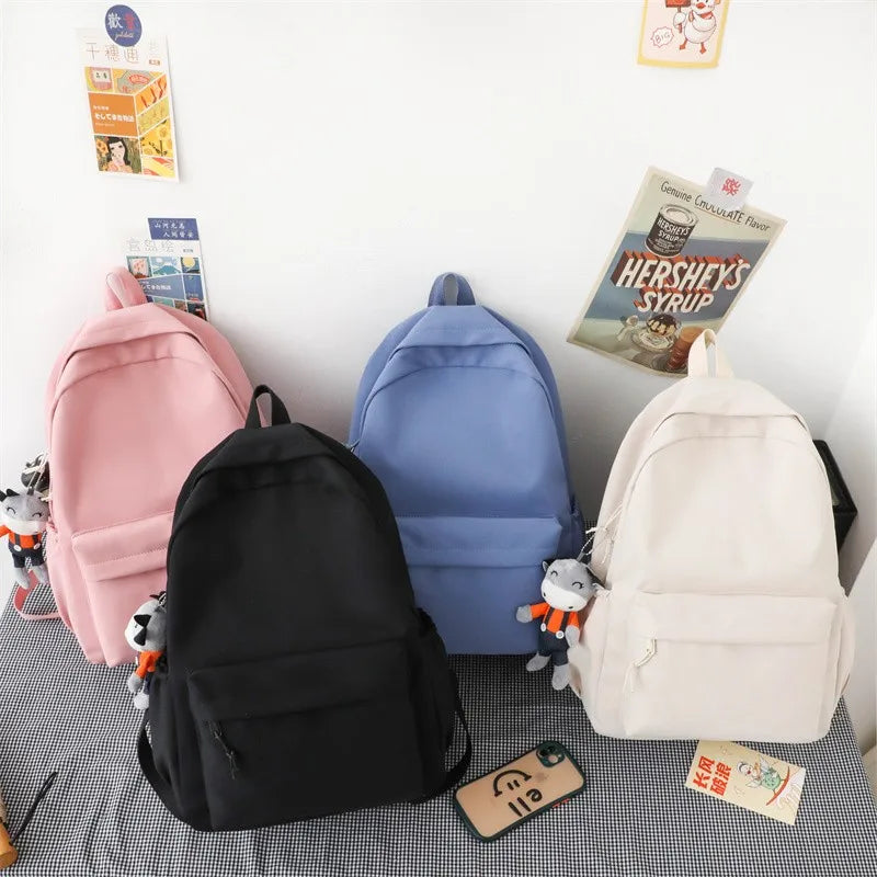Solid Women's Backpack High Capacity Nylon School Bag For Teens Girls