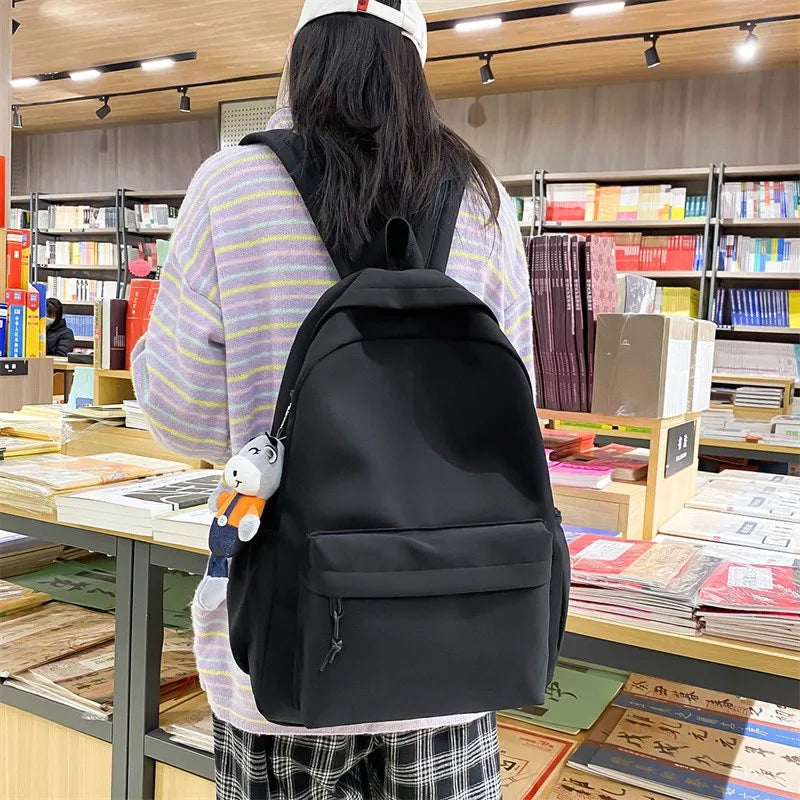 Solid Women's Backpack High Capacity Nylon School Bag For Teens Girls