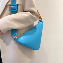Solid Triangle PU Leather Shoulder Bag for Women Adjustable Shoulder Straps