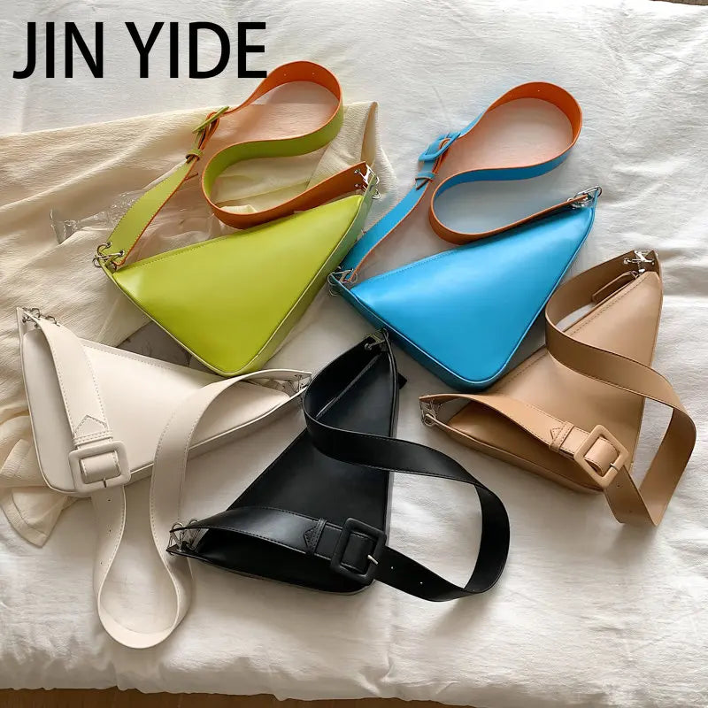 Solid Triangle PU Leather Shoulder Bag for Women