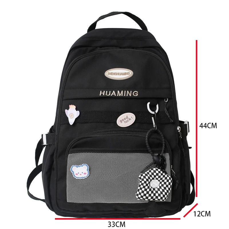 Waterproof Nylon Women Backpack Multi-Pocket Travel Rucksack Schoolbag