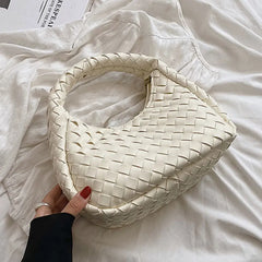 Solid Weave PU Leather Shoulder Tote Bags For Women