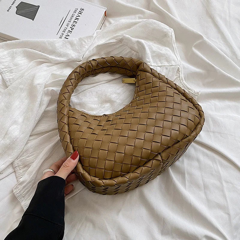 Solid Weave PU Leather Shoulder Tote Bags For Women