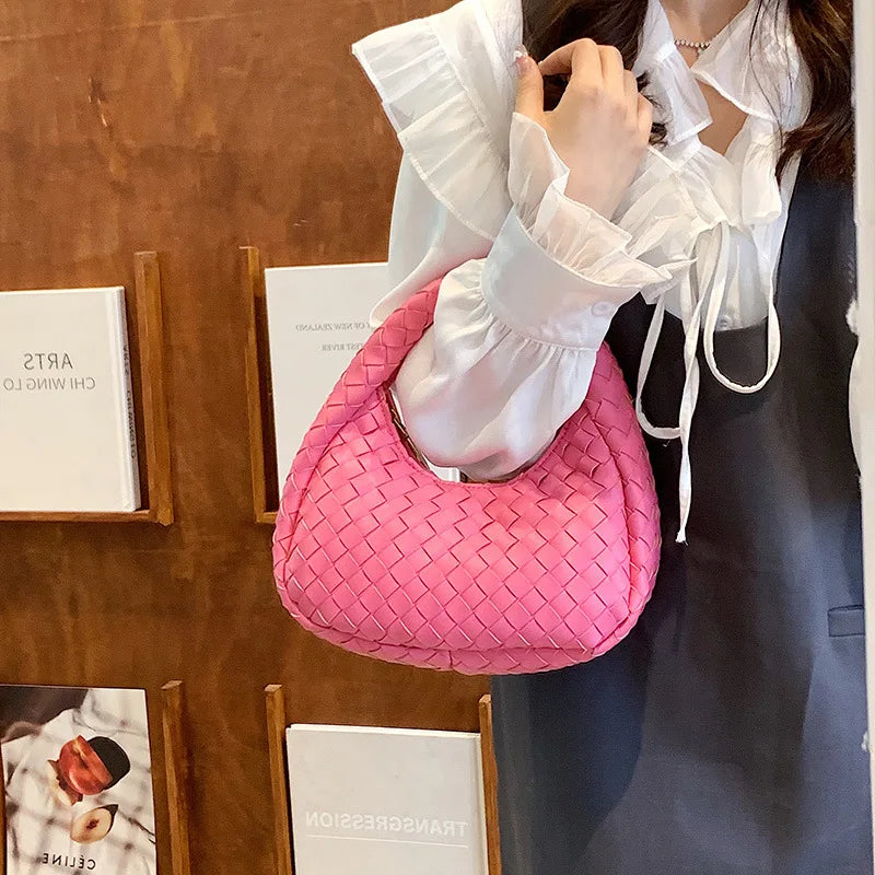 Solid Weave PU Leather Shoulder Tote Bags For Women
