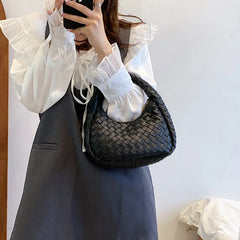 Solid Weave PU Leather Shoulder Tote Bags For Women