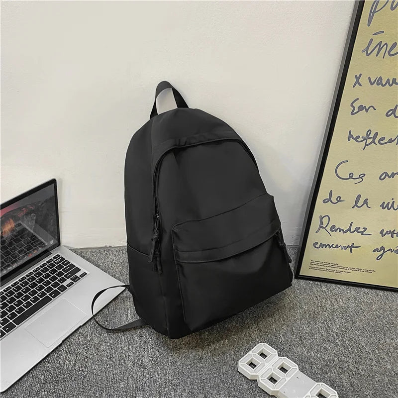 Solid Woman School Backpack Man College Student Travel Rucksack Schoolbag
