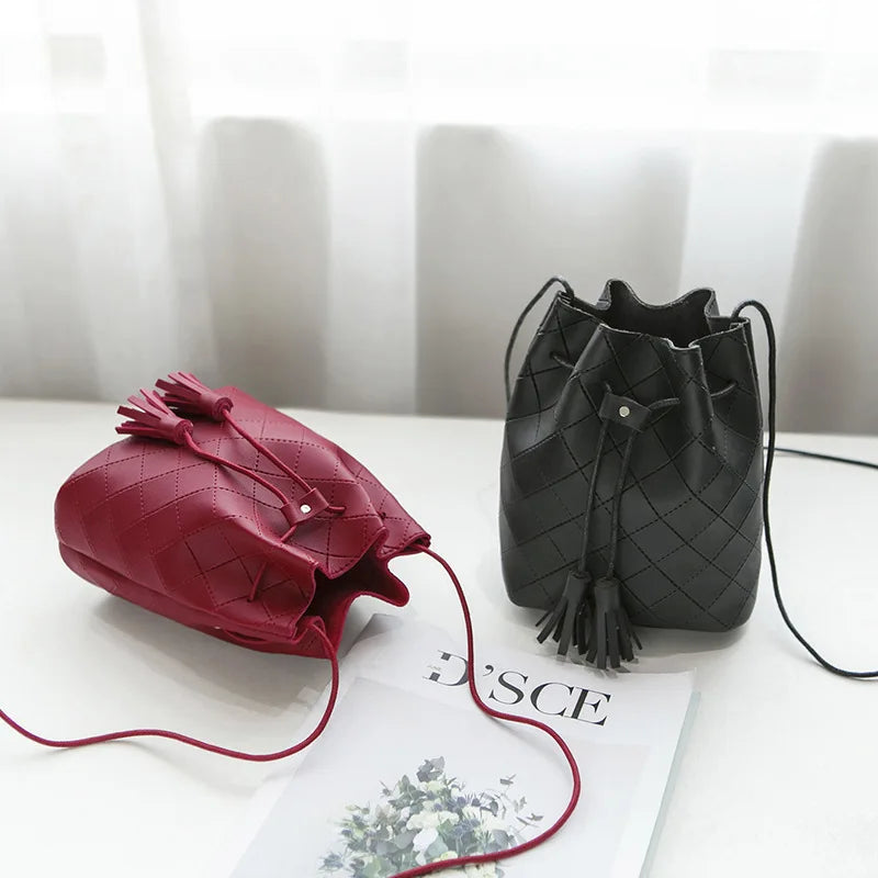 Solid Women Bucket Shoulder Bag PU Leather Crossbody Bag