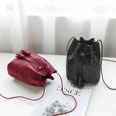 Solid Women Bucket Shoulder Bag PU Leather Crossbody Bag