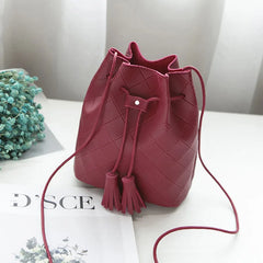 Solid Women Bucket Shoulder Bag PU Leather Crossbody Bag