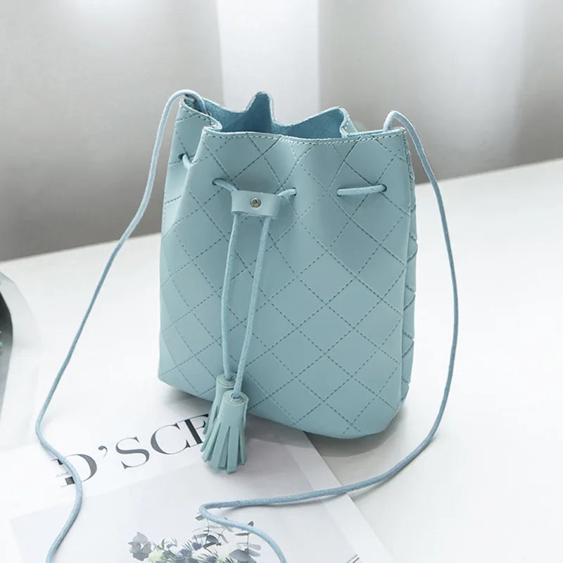 Solid Women Bucket Shoulder Bag PU Leather Crossbody Bag