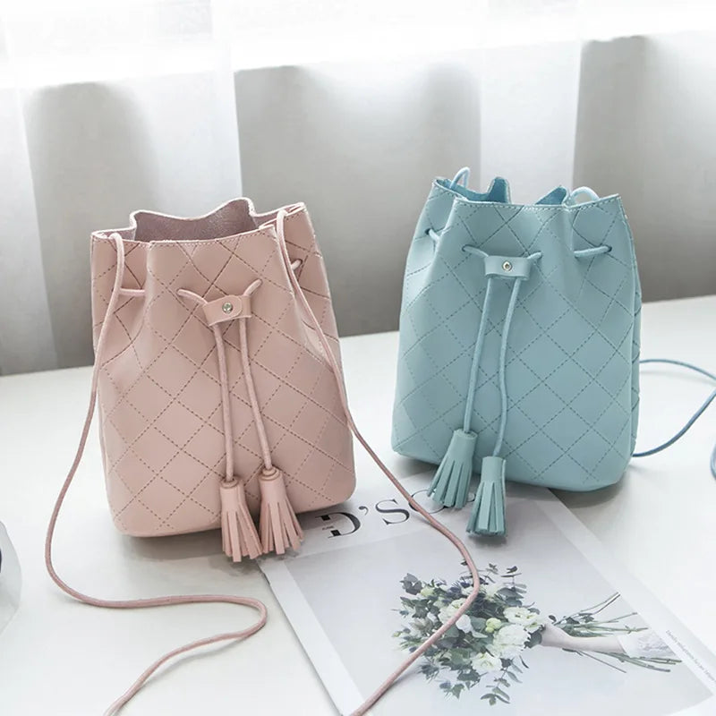 Solid Women Bucket Shoulder Bag PU Leather Crossbody Bag