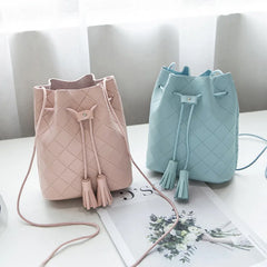 Solid Women Bucket Shoulder Bag PU Leather Crossbody Bag
