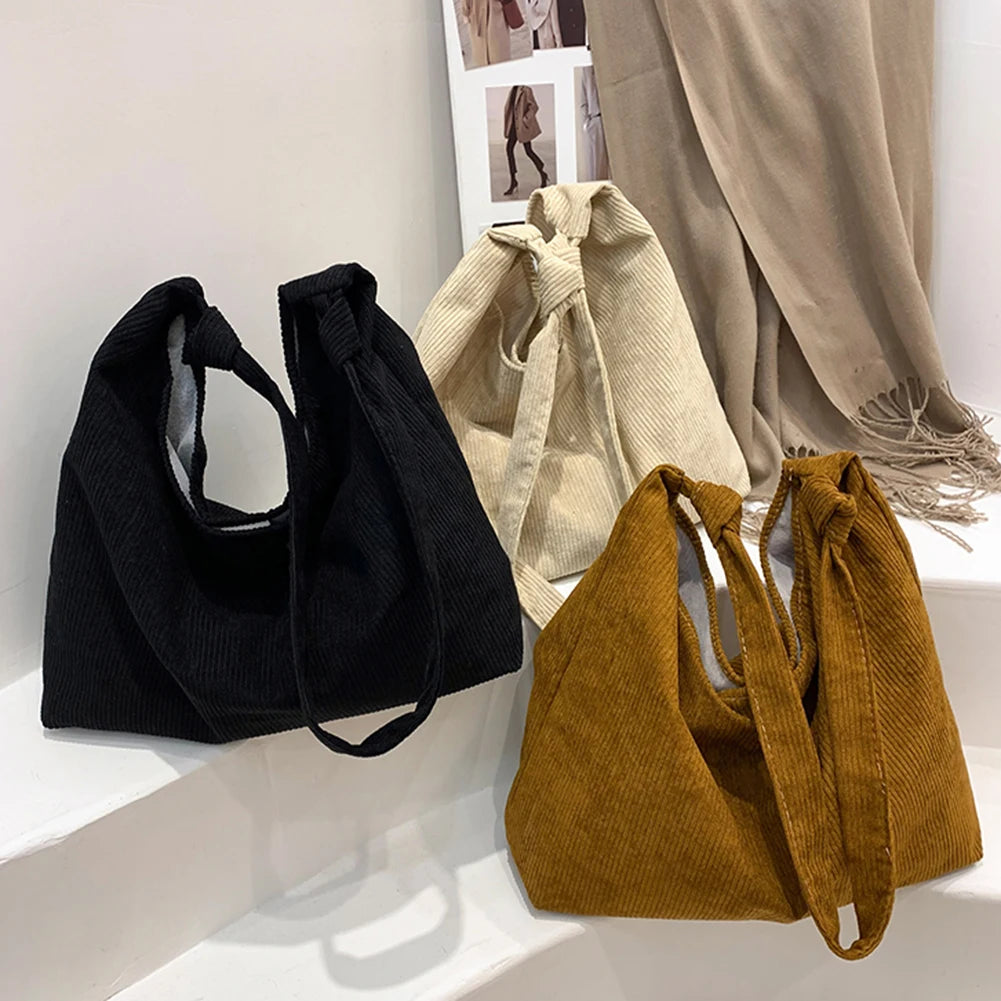 Corduroy Women Shoulder Bag Large Capacity Tote Handbag