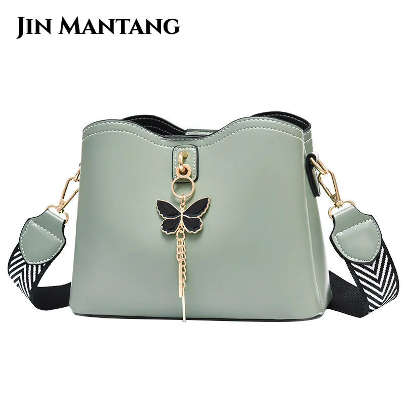 Women's Bucket Shoulder Bags PU Leather Weave Strap Messenger Bag
