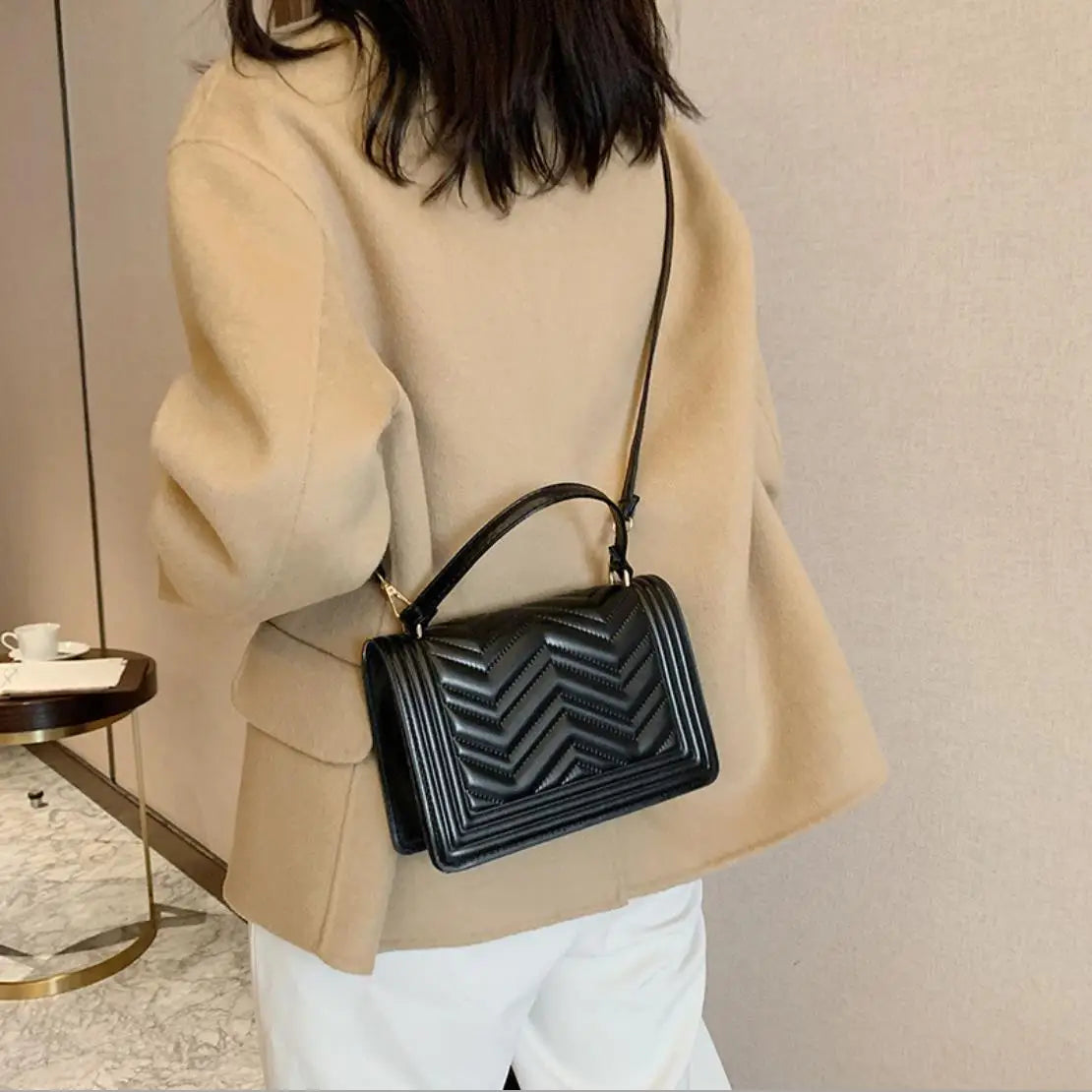 Solid Lattice Leather Bag Crossbody Small Flap Clutch Purse Shoulder Bag