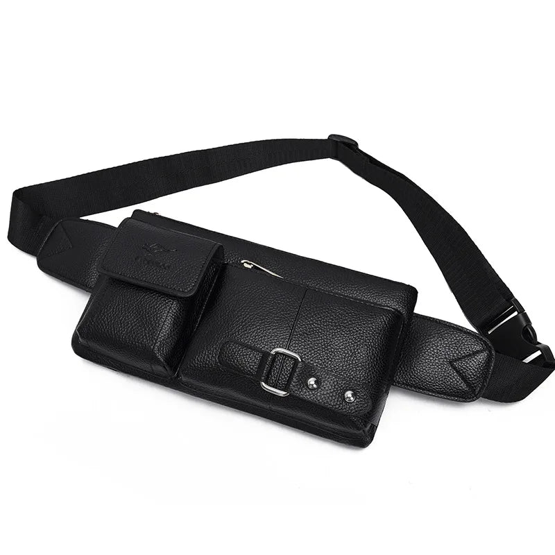 Solid PU Leather Handbag Women Chest Pack Bag Men's Belt Waist Bag