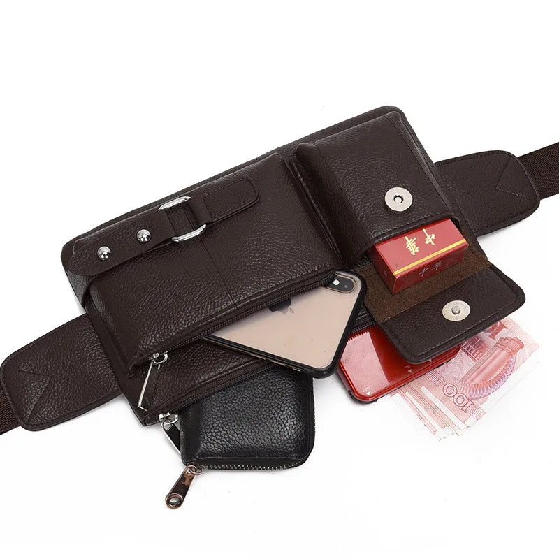 Solid PU Leather Handbag Women Chest Pack Bag Men's Belt Waist Bag