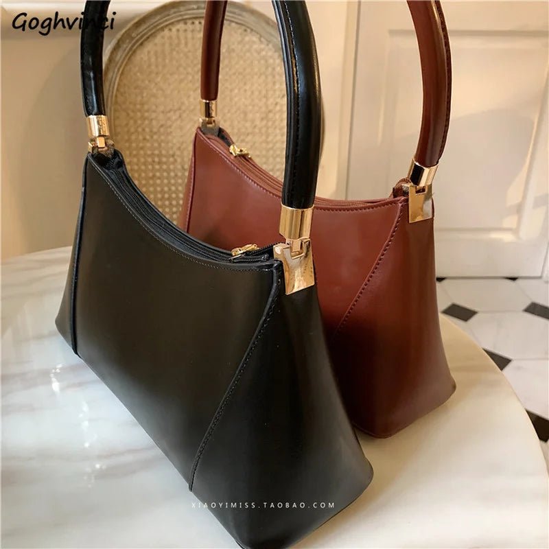 Solid PU Popular Shoulder Bags Women Underarm Brief Style French Retro