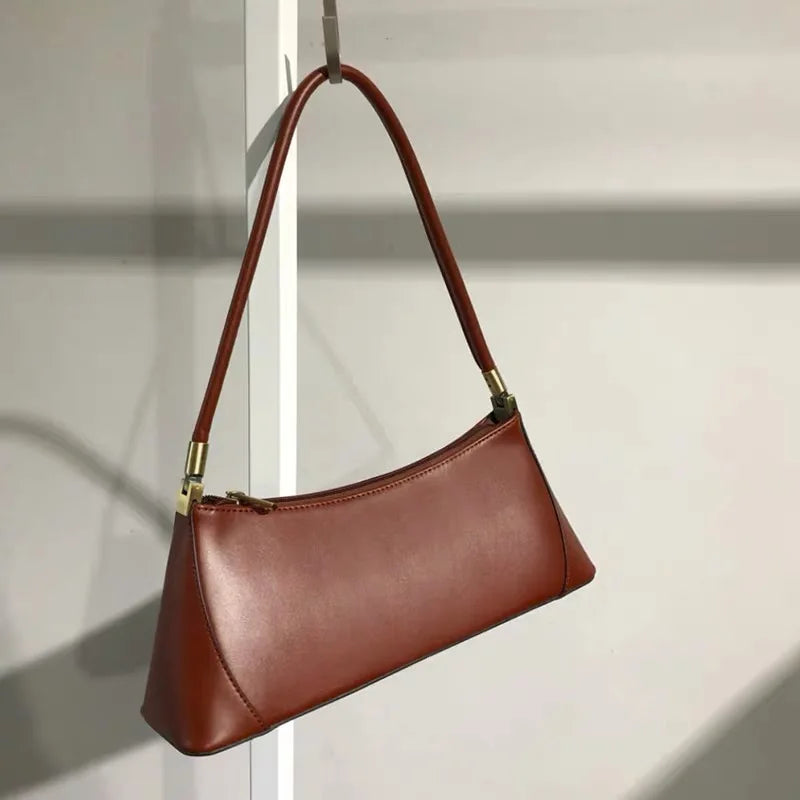 Solid PU Popular Shoulder Bags Women Underarm Brief Style French Retro