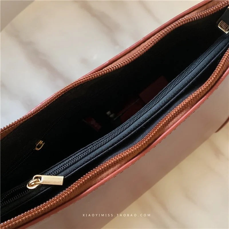 Solid PU Popular Shoulder Bags Women Underarm Brief Style French Retro