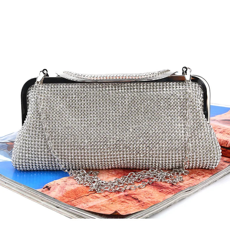 Satin Rhinestone Hobo Evening Bag Clutch Wedding Purse