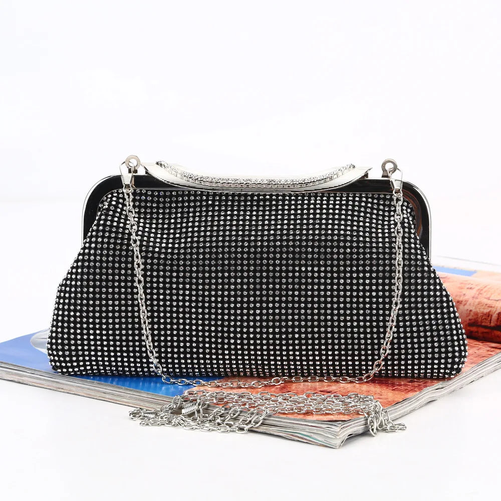 Satin Rhinestone Hobo Evening Bag Clutch Wedding Purse