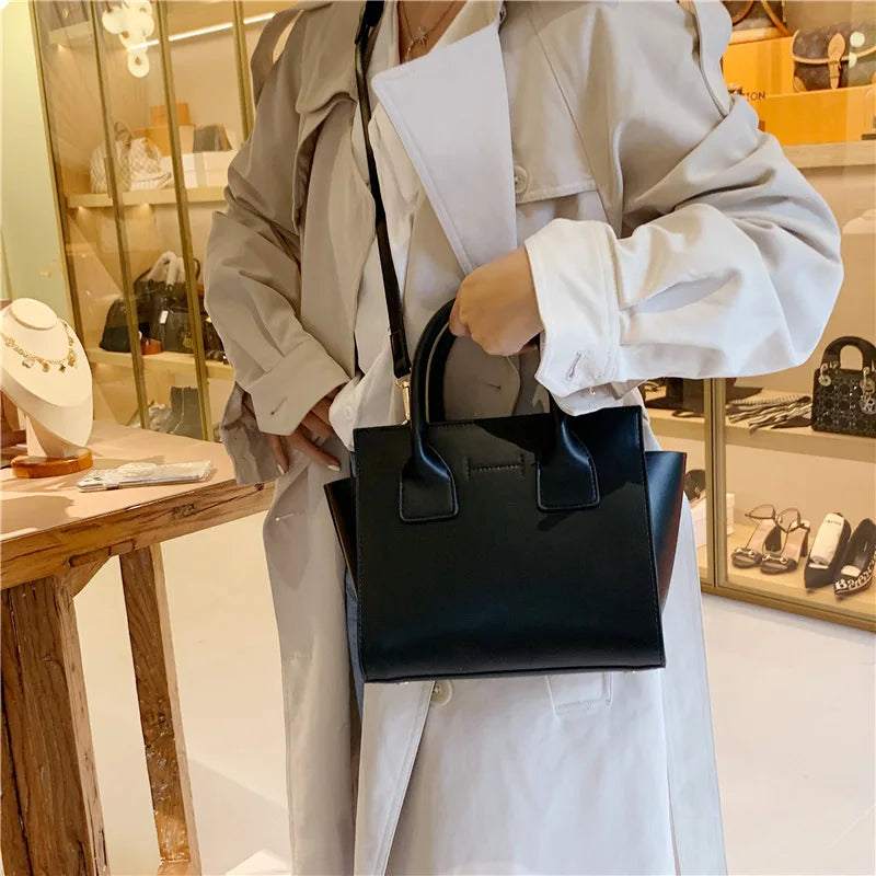 Small Trapeze Shoulder Crossbody Bag for Women - High Leather Tote Handbag