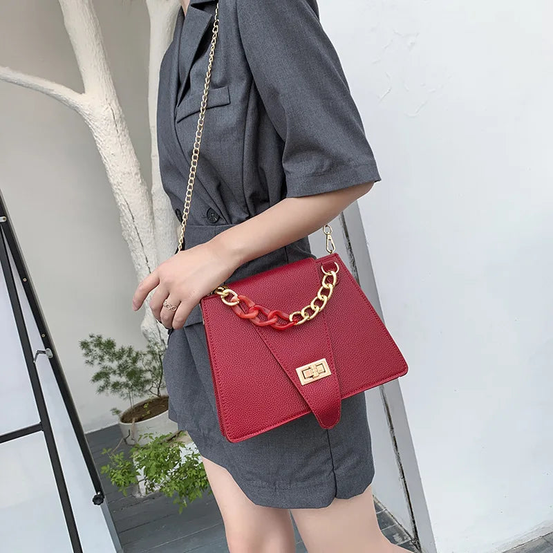 Trapezoid Handbags Women Bags Chain Buckle Shoulder Bag