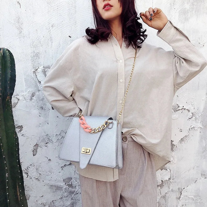 Trapezoid Handbags Women Bags Chain Buckle Shoulder Bag