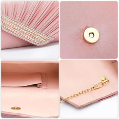 Vintage Leather Pleat Clutch Bag Pink Wedding Shoulder Bags