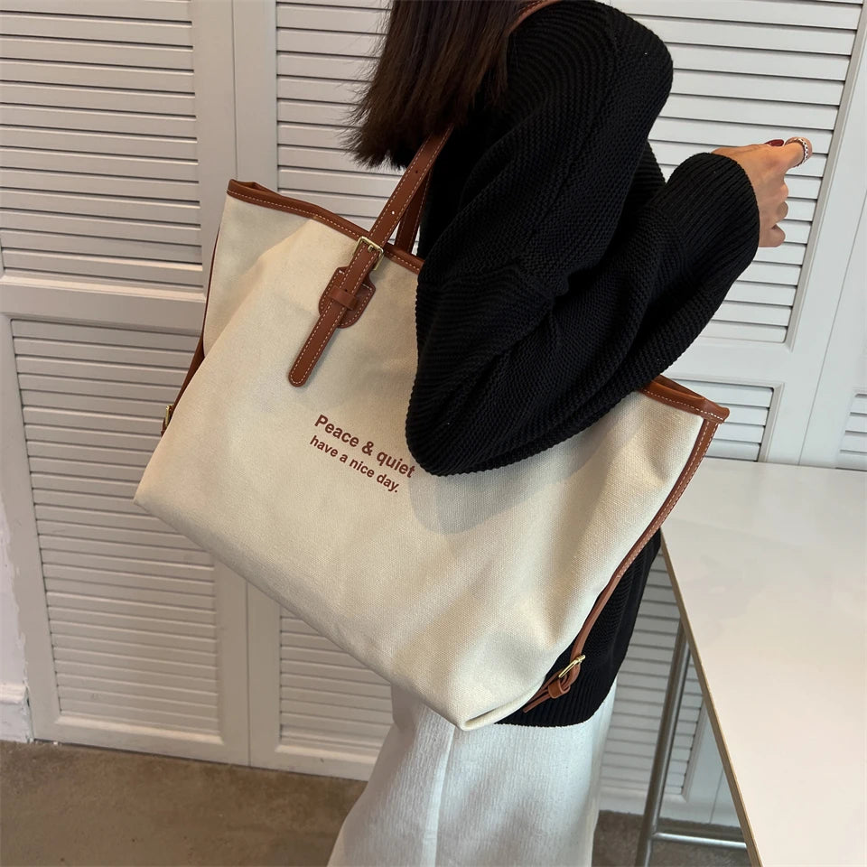 Canvas Tote Shoulder Bag Classic Cotton Large Capacity Soft Winter Package