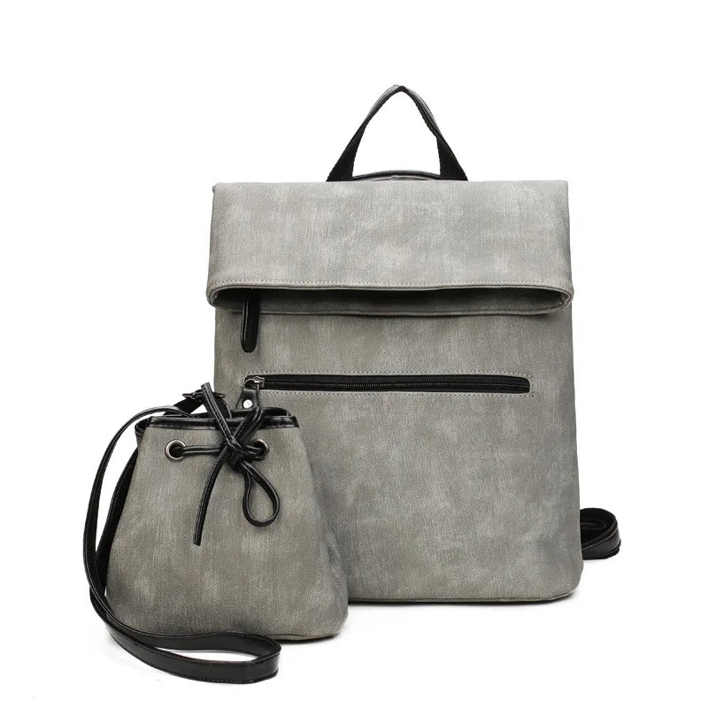 Solid Pu Leather Backpack Large Capacity Travel Shoulder Bag