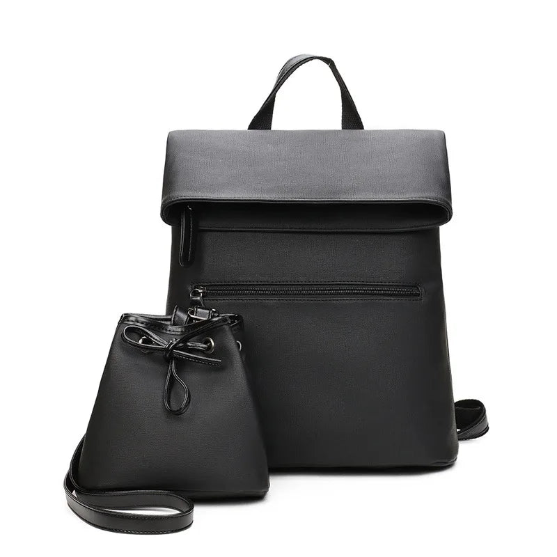 Solid Pu Leather Backpack Large Capacity Travel Shoulder Bag