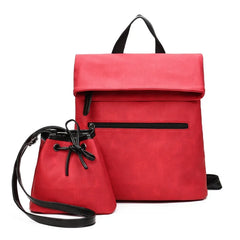 Solid Pu Leather Backpack Large Capacity Travel Shoulder Bag