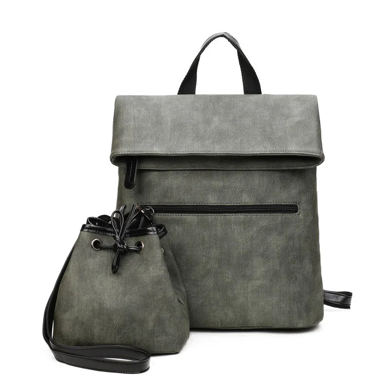 Solid Pu Leather Backpack Large Capacity Travel Shoulder Bag