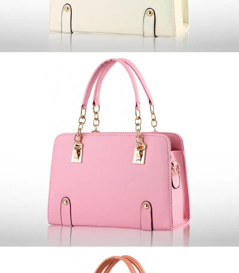 Pink Leather Handbag Large Capacity Women Shoulder Bag