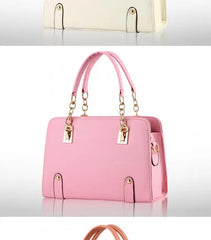 Pink Leather Handbag Large Capacity Women Shoulder Bag